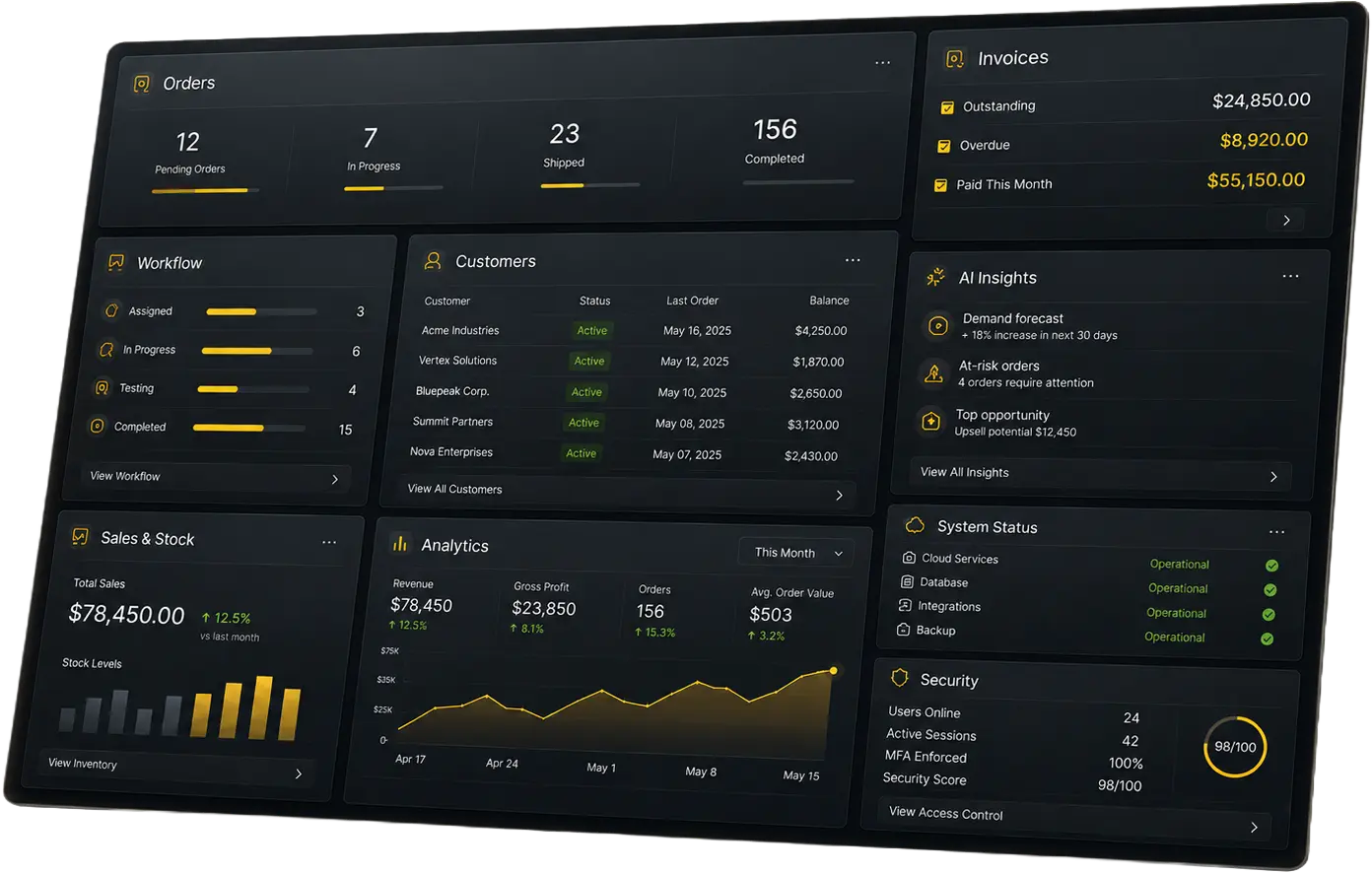 Extro business software dashboard preview